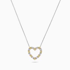 Natural Yellow Round Diamond .63 Carat TW Gold Heart Necklace