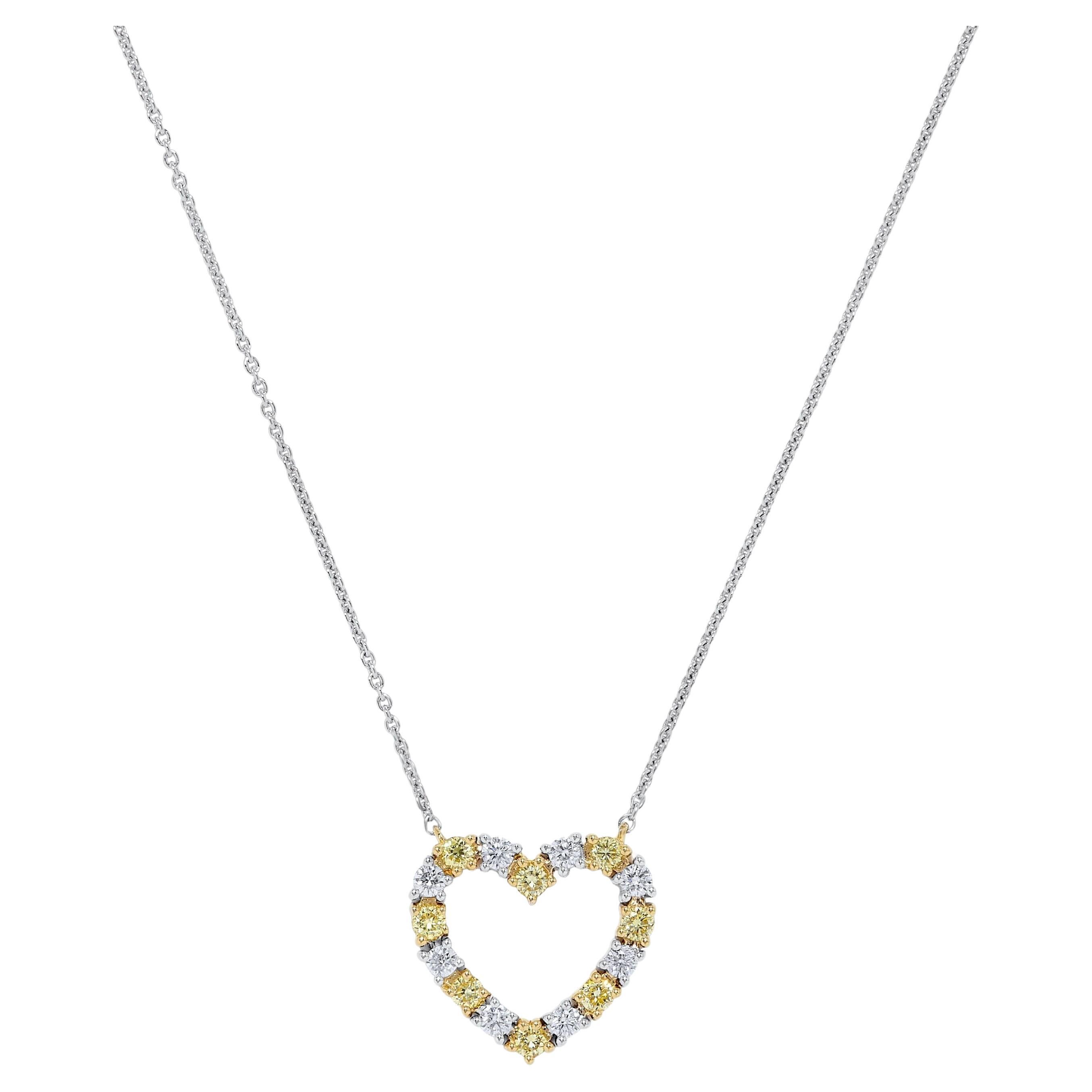 Natural Yellow Round Diamond .63 Carat TW Gold Heart Necklace