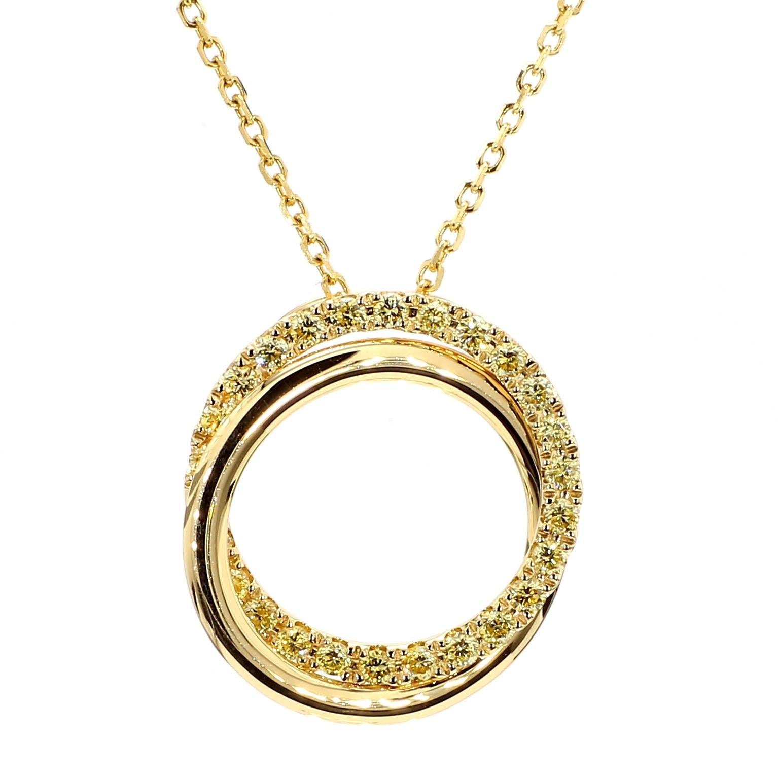 Contemporain Pendentif en or avec diamant rond de couleur naturelle jaune de 65 carat TW en vente