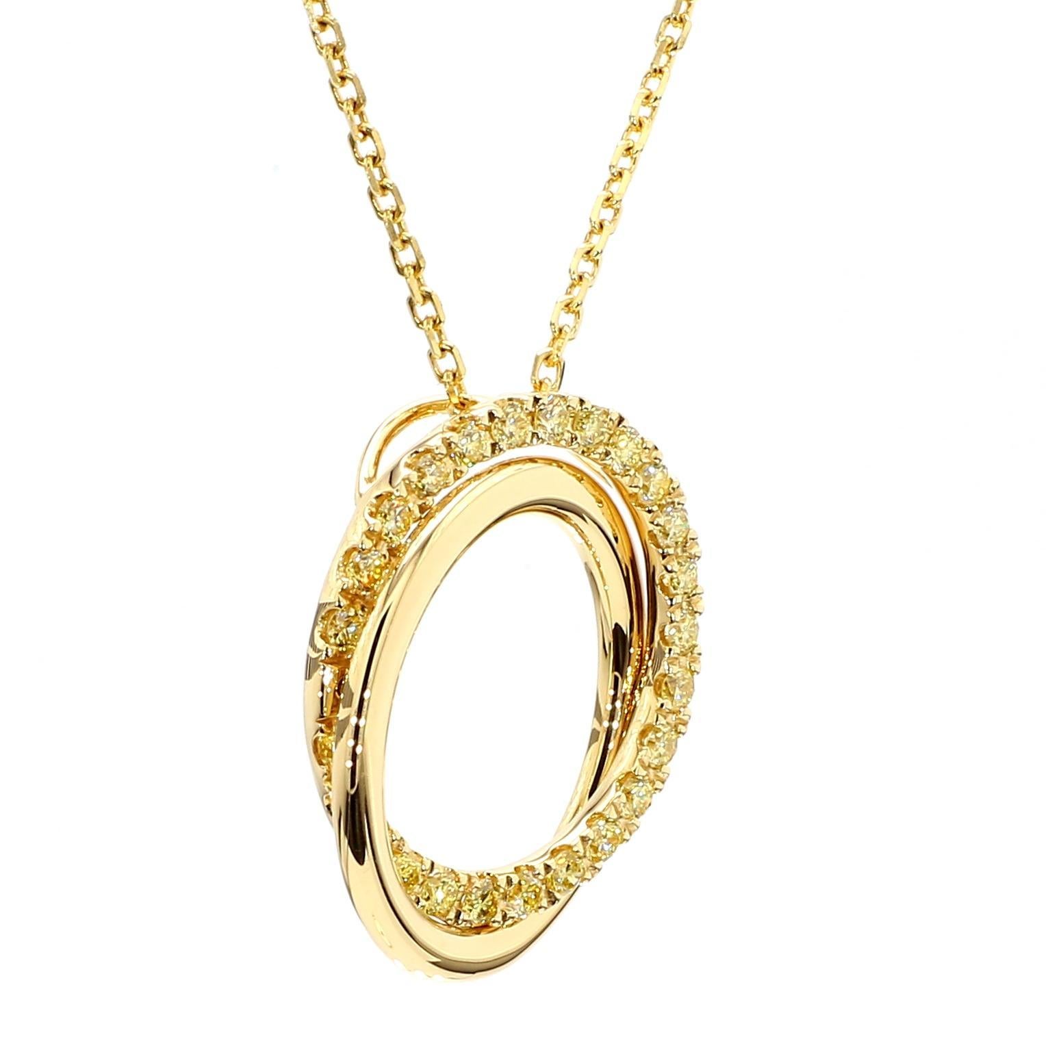 Taille ronde Pendentif en or avec diamant rond de couleur naturelle jaune de 65 carat TW en vente
