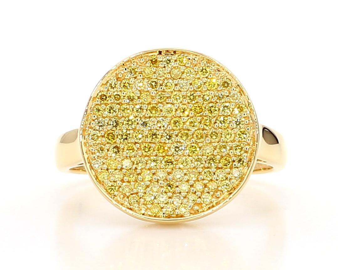 Contemporain Bague de cocktail en or jaune avec diamant rond naturel de 0,67 carat TW en vente