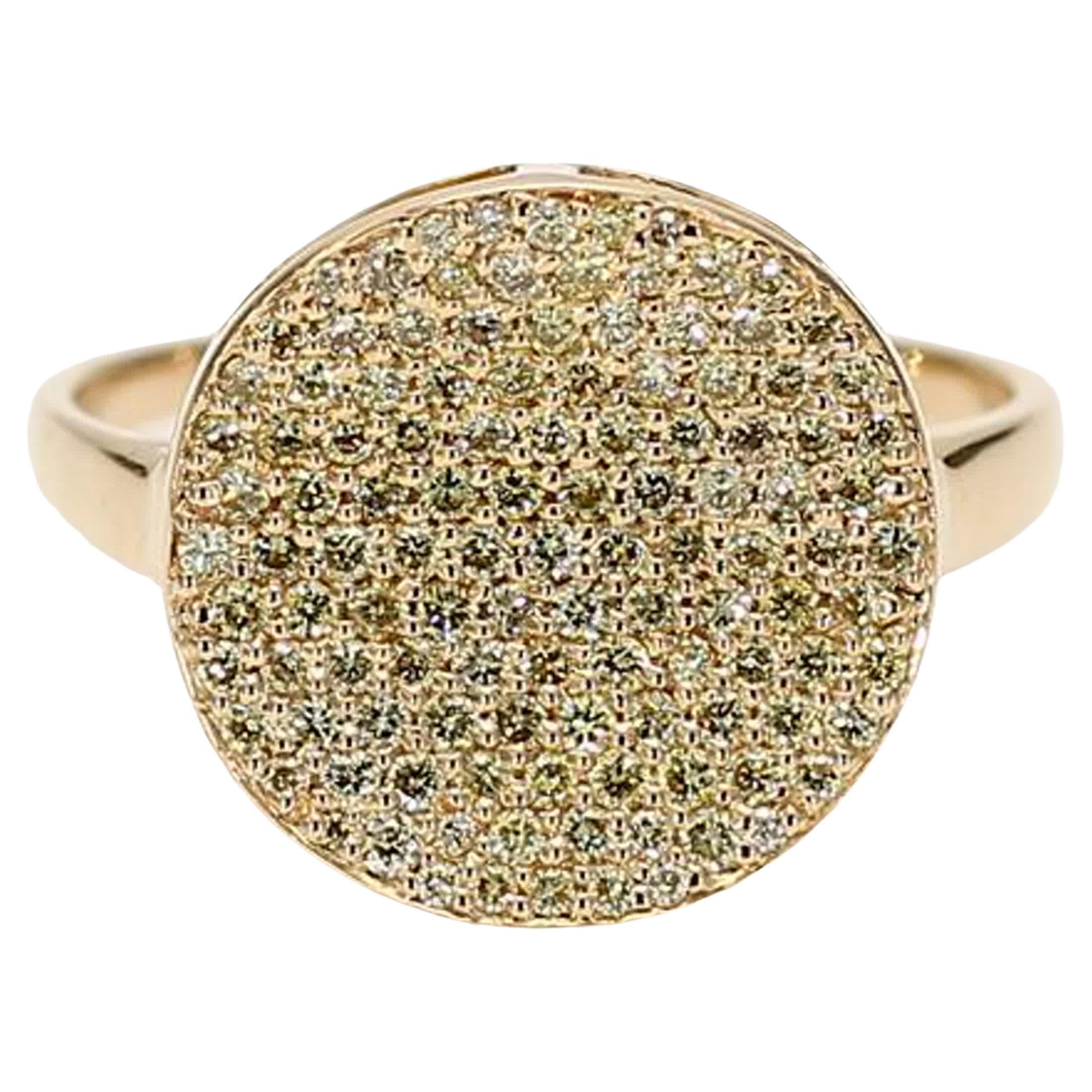 Natural Yellow Round Diamond .67 Carat TW Yellow Gold Cocktail Ring For Sale