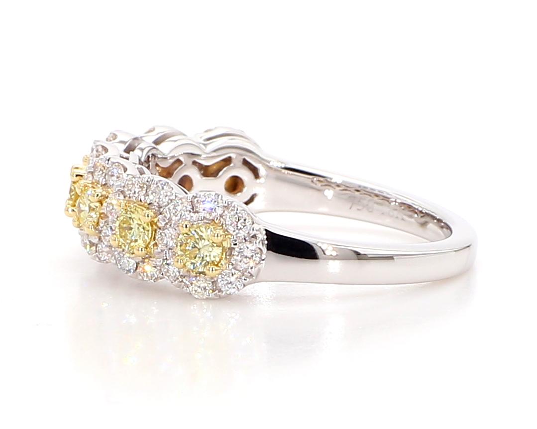 Round Cut Natural Yellow Round Diamond .86 Carat TW Gold Wedding Band For Sale