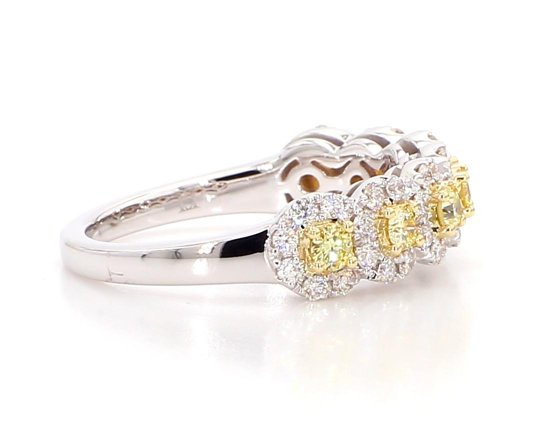 Natural Yellow Round Diamond .86 Carat TW Gold Wedding Band For Sale 2