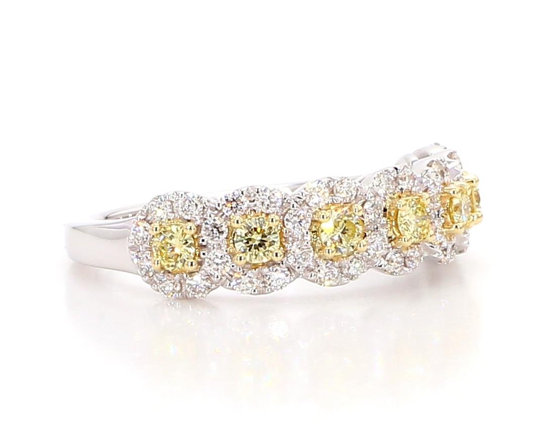 Natural Yellow Round Diamond .86 Carat TW Gold Wedding Band For Sale 3