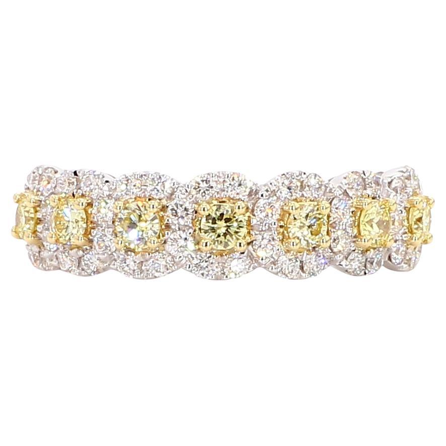 Anneau de mariage en or avec diamant rond de couleur naturelle jaune de 86 carat TW
