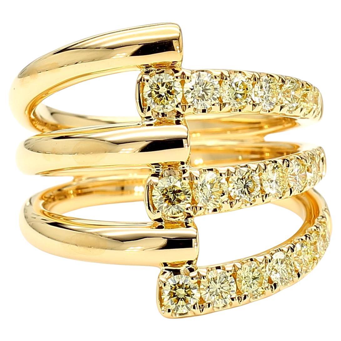 Natural Yellow Round Diamond .93 Carat TW Yellow Gold Cocktail Ring