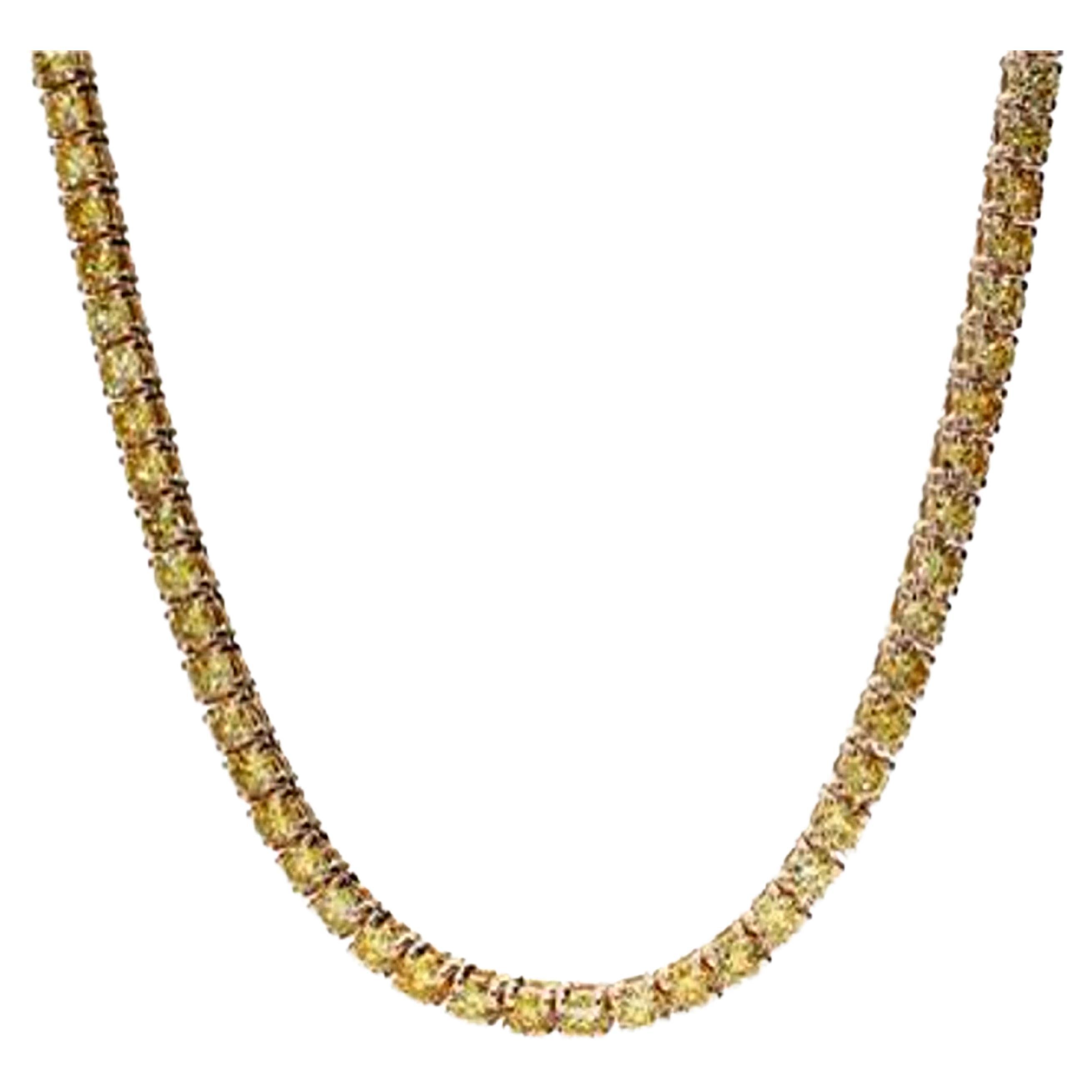Natural Yellow Round Diamond 9.51 Carat TW Yellow Gold Necklace