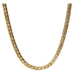 Natural Yellow Round Diamond 9.51 Carat TW Yellow Gold Necklace