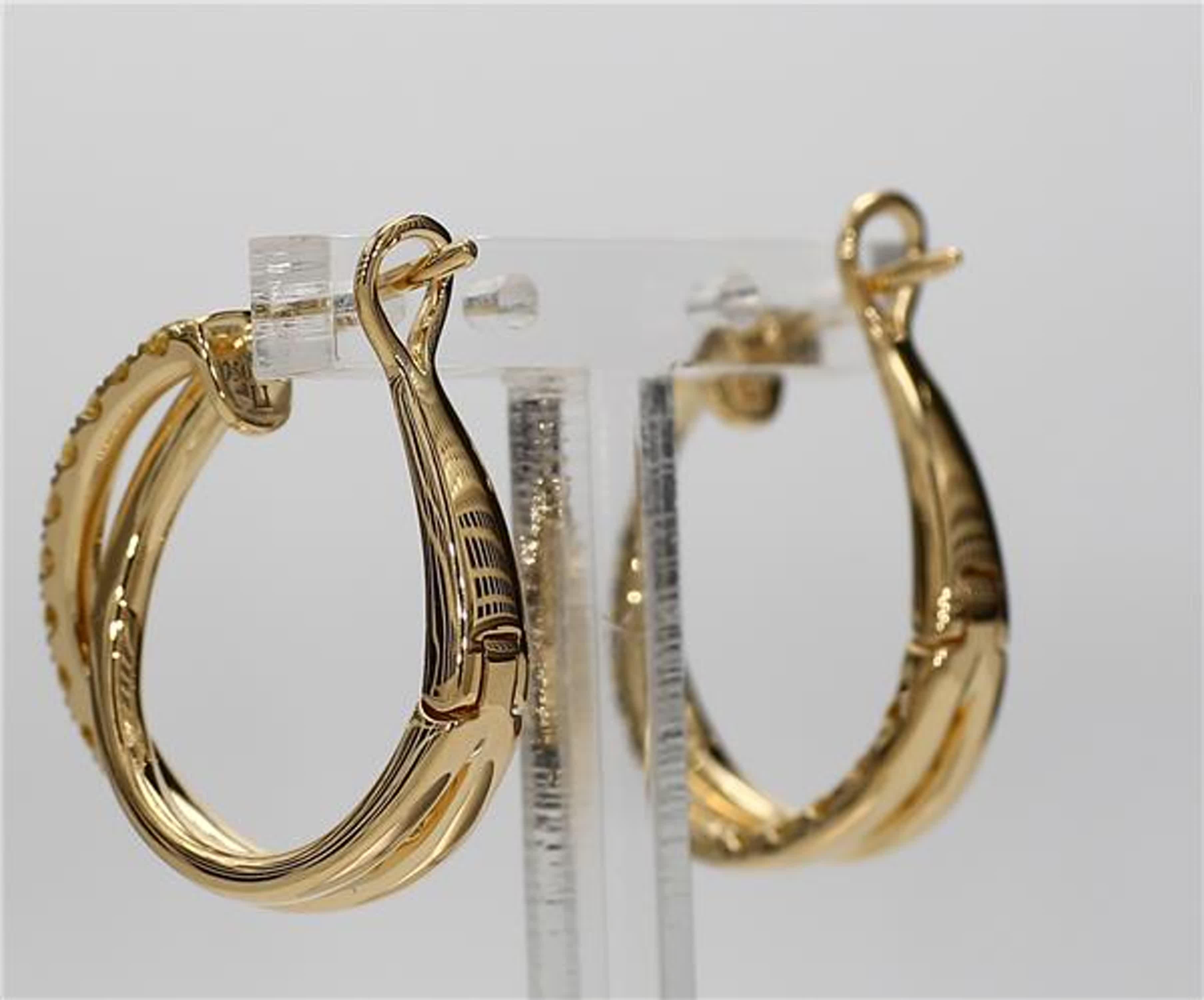 Round Cut Natural Yellow Round Diamond .96 Carat TW Yellow Gold Hoop Earrings For Sale
