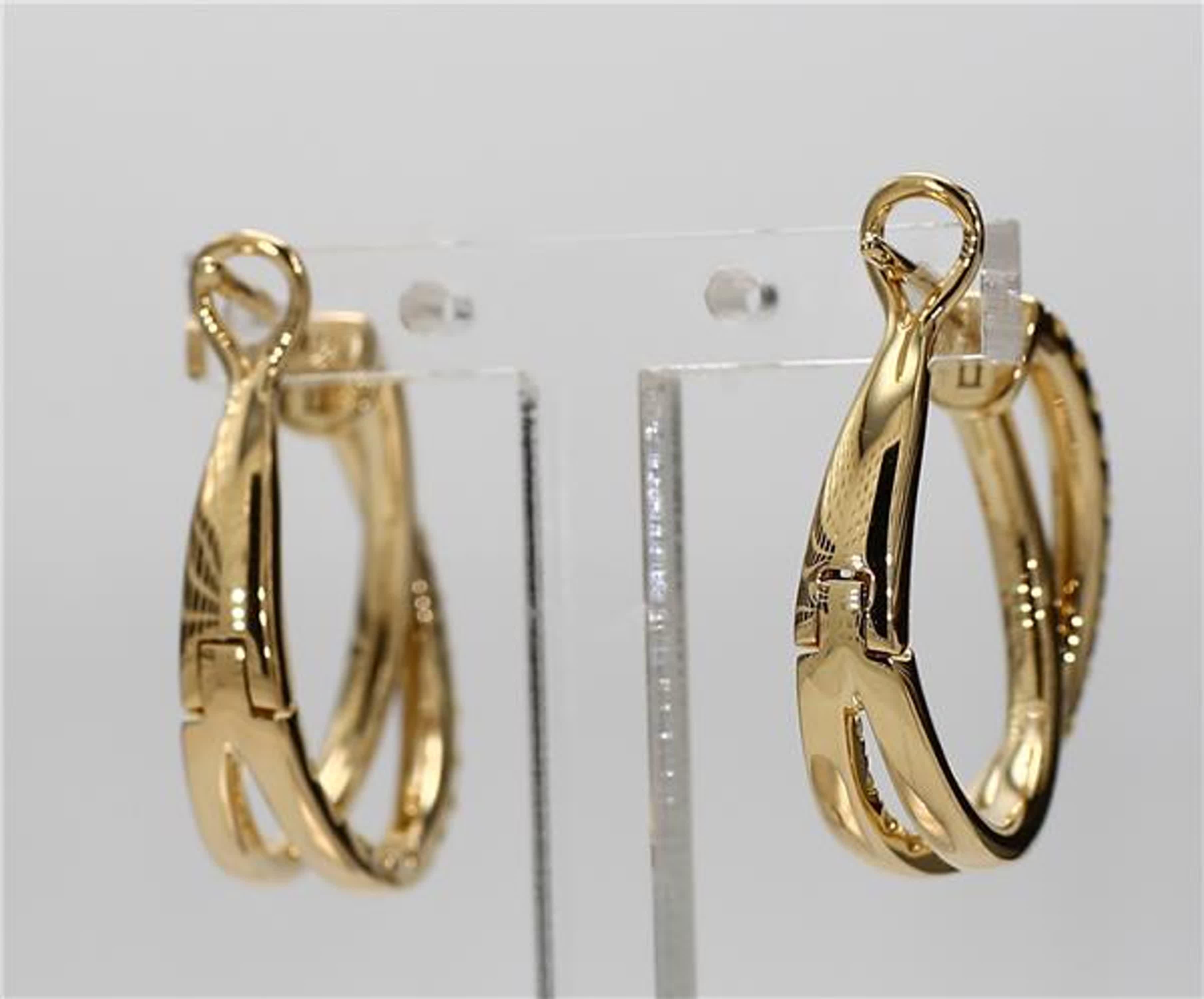 Natural Yellow Round Diamond .96 Carat TW Yellow Gold Hoop Earrings In New Condition For Sale In New York, NY