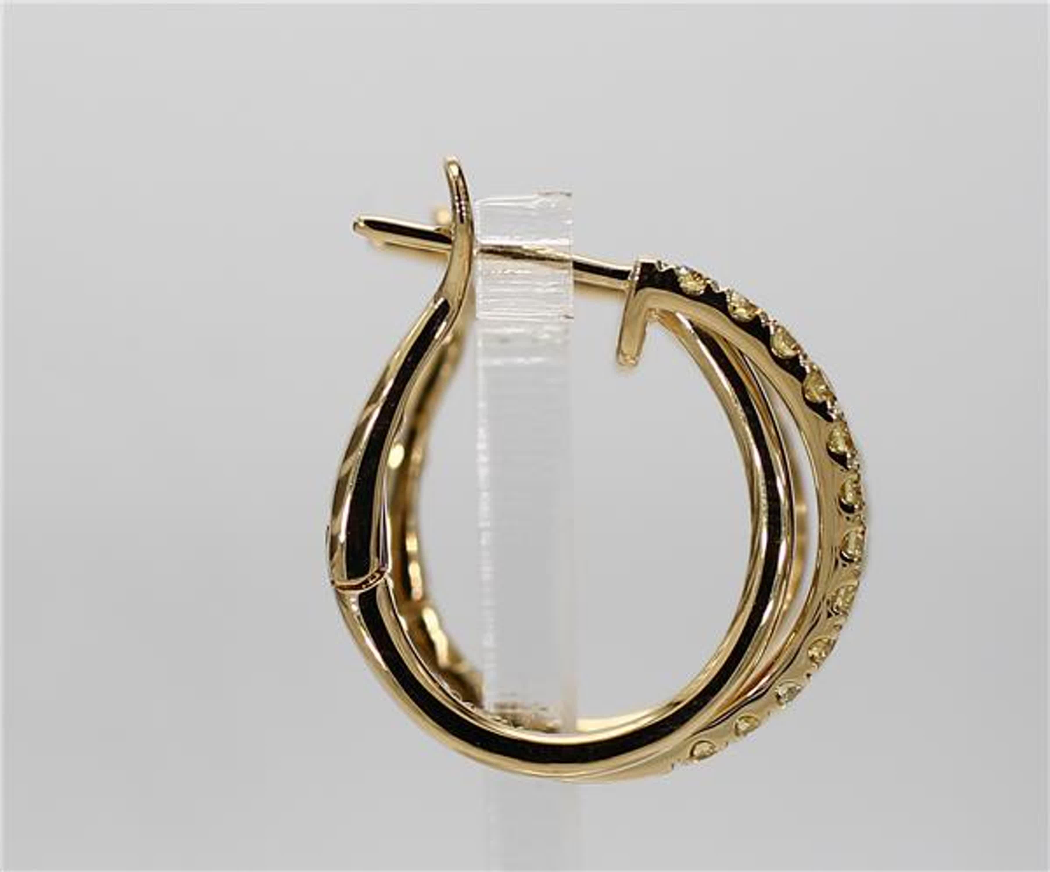 Women's Natural Yellow Round Diamond .96 Carat TW Yellow Gold Hoop Earrings For Sale