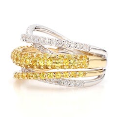 Natural Yellow Round Sapphire and White Diamond 1.86 Carat TW Gold Cocktail Ring
