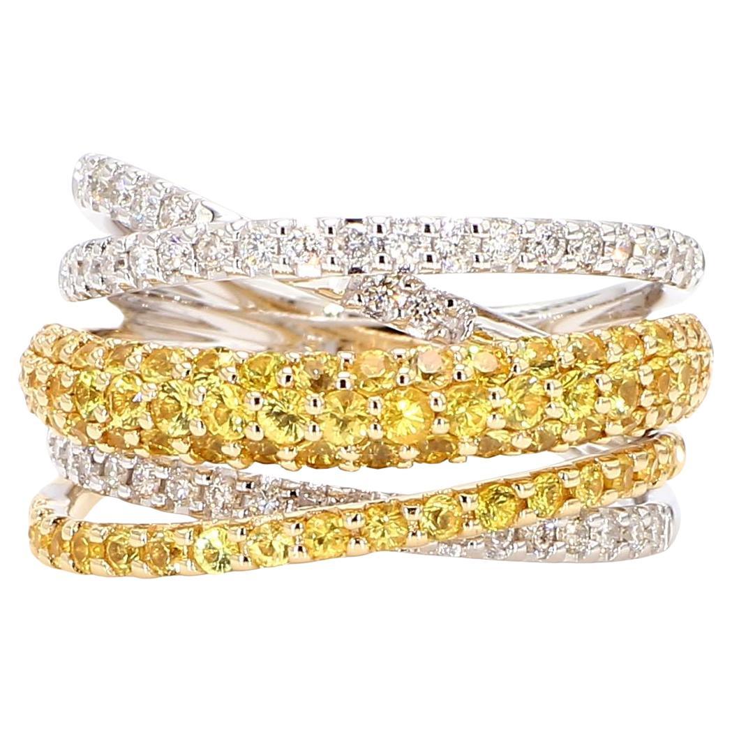 Natural Yellow Round Sapphire and White Diamond 1.86 Carat TW Gold Cocktail Ring