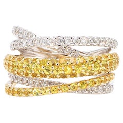 Bague cocktail en or jaune naturel et diamants blancs de 1,86 carat poids total