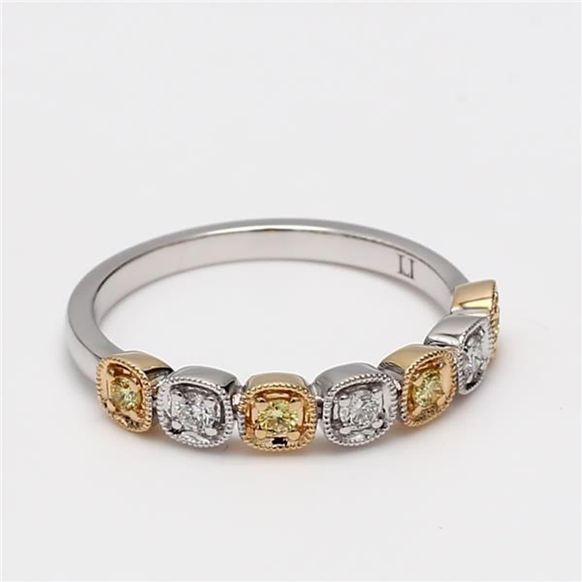 Women's Natural Yellow Round and White Diamond .21 Carat TW Gold Wedding Band For Sale