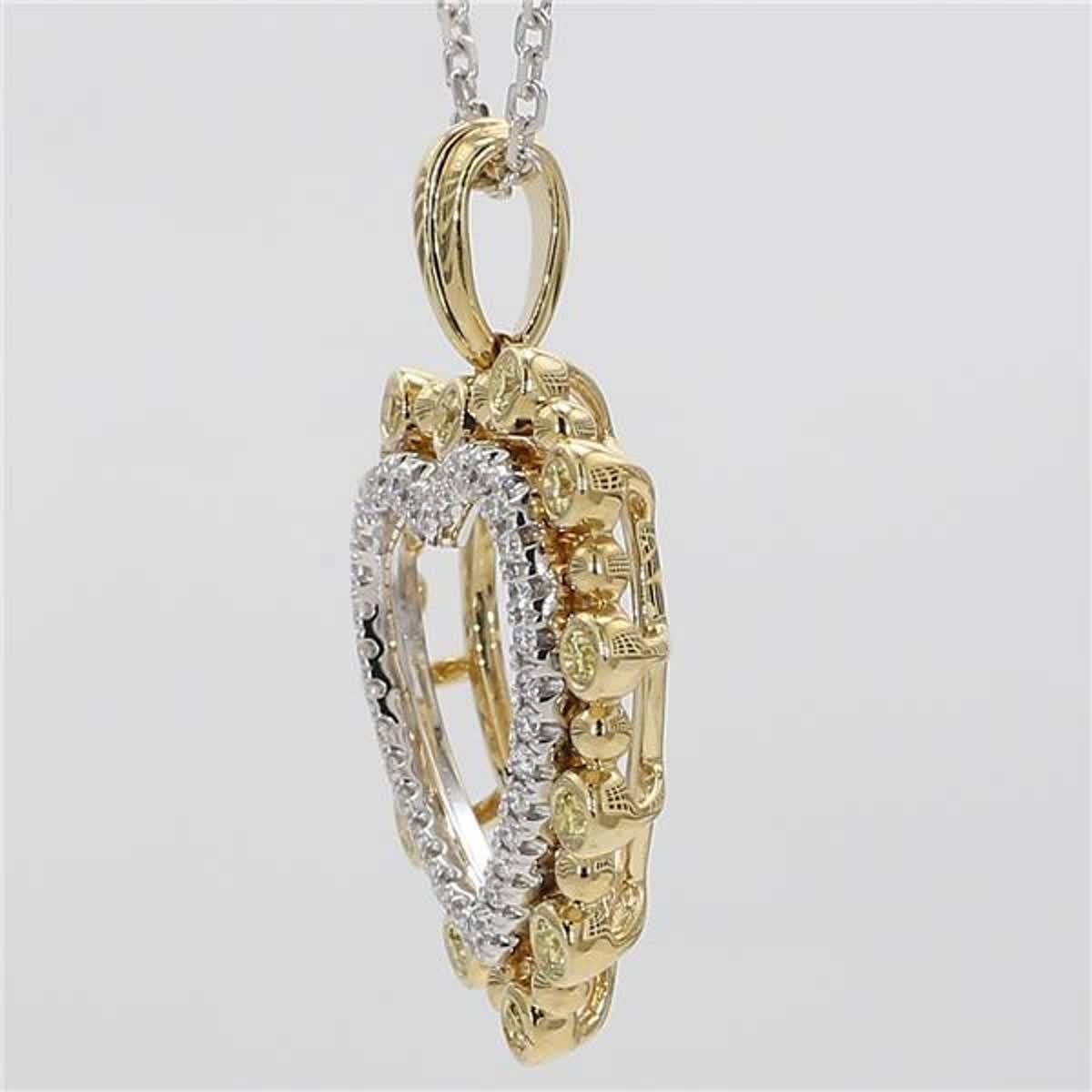 Round Cut Natural Yellow Round and White Diamond .38 Carat TW Gold Heart Pendant For Sale