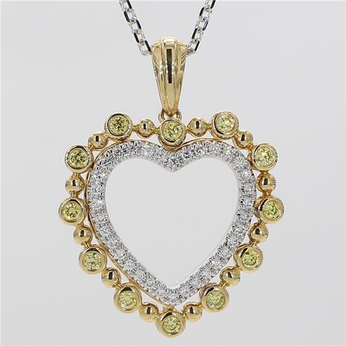 Women's Natural Yellow Round and White Diamond .38 Carat TW Gold Heart Pendant For Sale