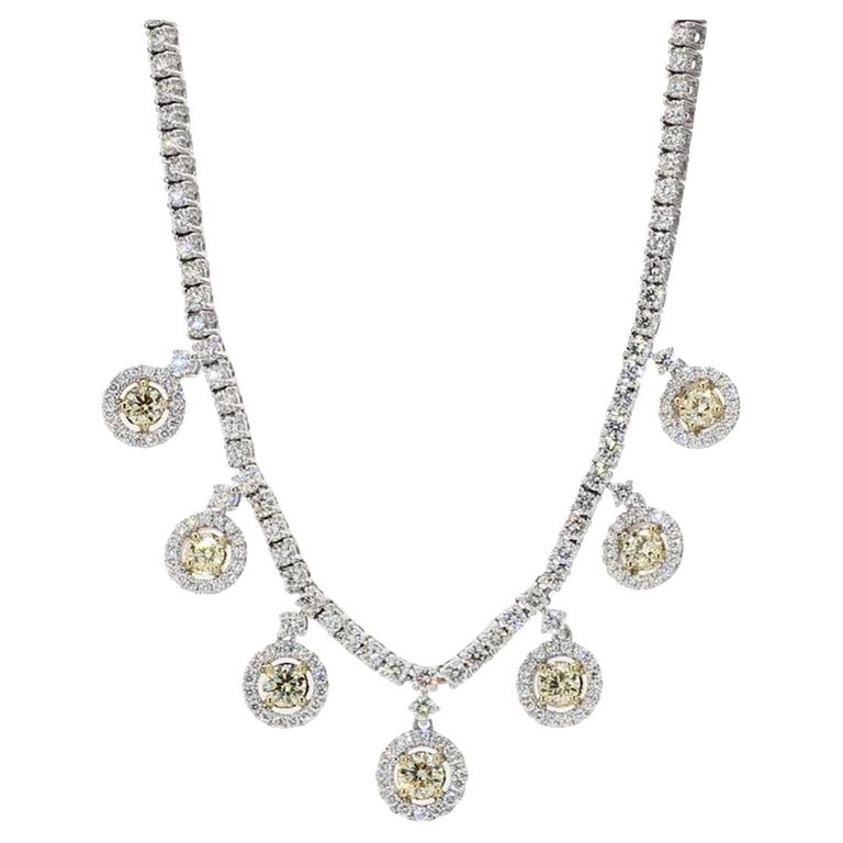 Natural Yellow Round and White Diamond 4.04 Carat TW Gold Necklace For