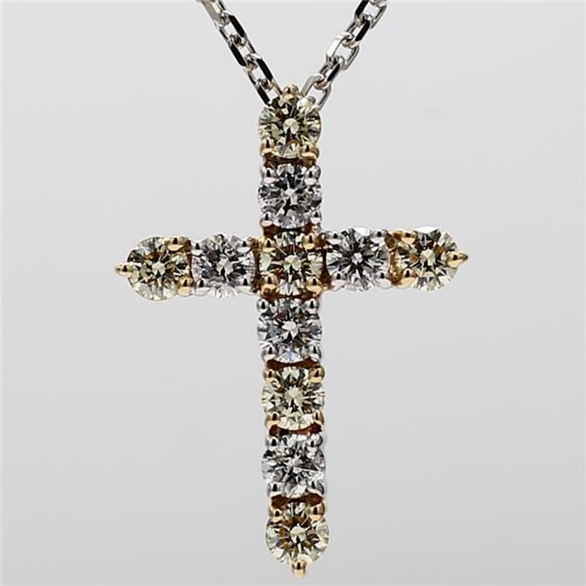 Contemporary Natural Yellow Round and White Diamond .90 Carat TW Gold Cross Pendant For Sale