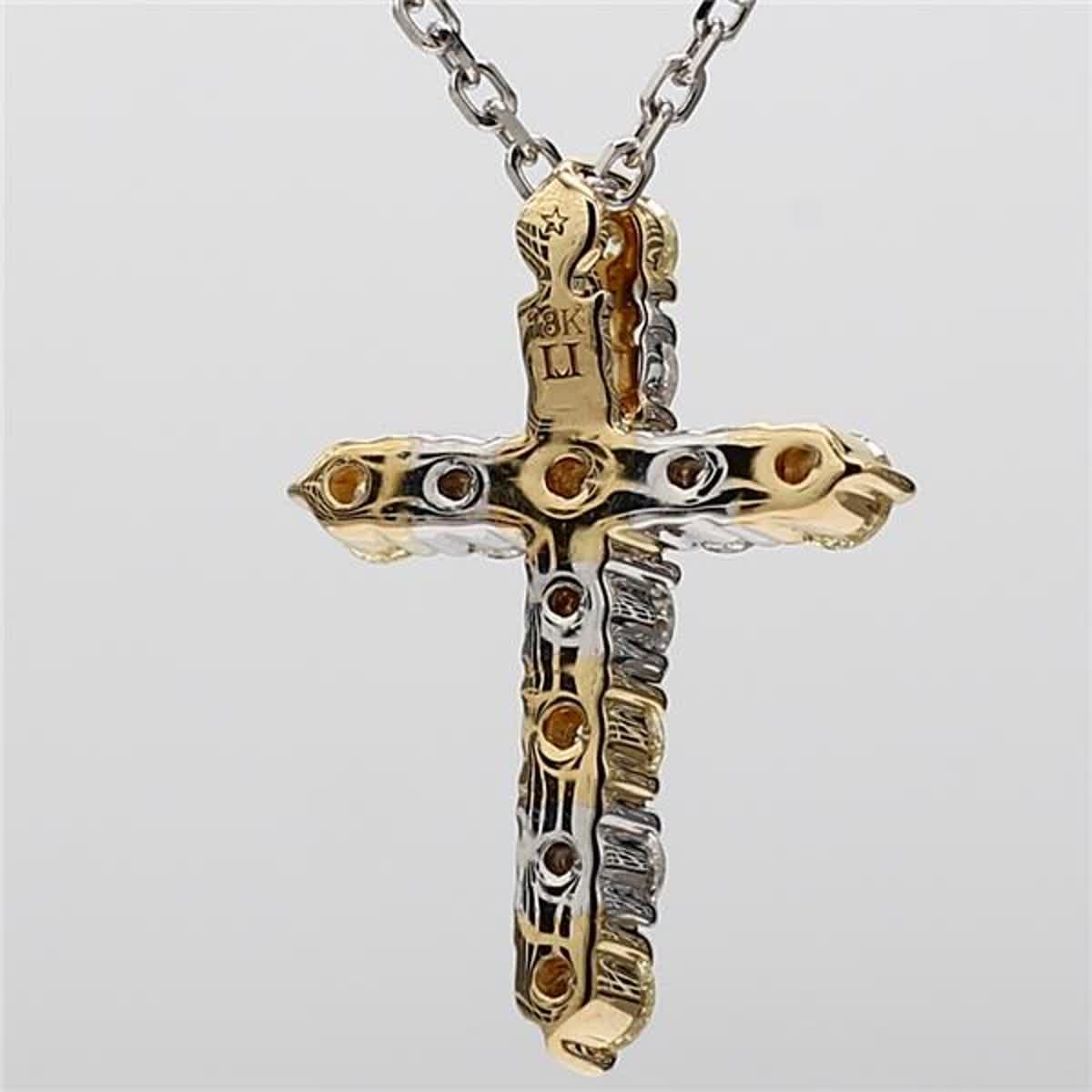 Women's Natural Yellow Round and White Diamond .90 Carat TW Gold Cross Pendant For Sale