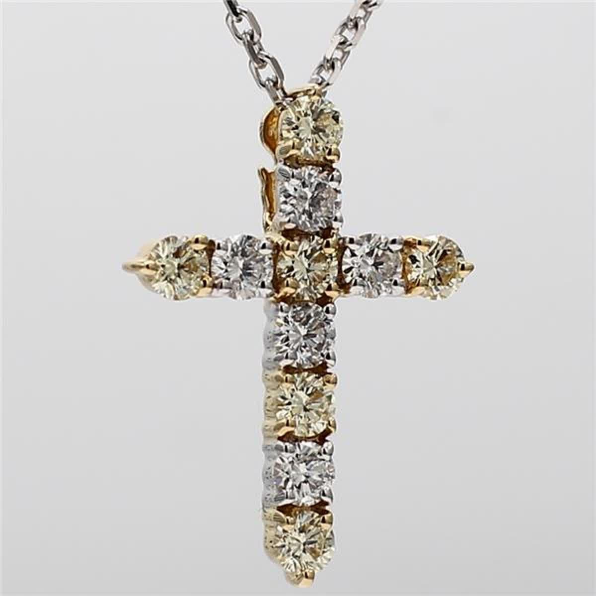 Natural Yellow Round and White Diamond .90 Carat TW Gold Cross Pendant For Sale 2
