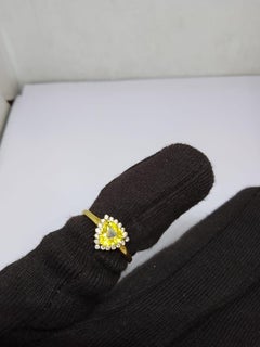 18K Gold Yellow Sapphire and Diamond Halo Ring, Designer