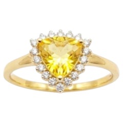 18K Gold Yellow Sapphire and Diamond Halo Ring, Designer