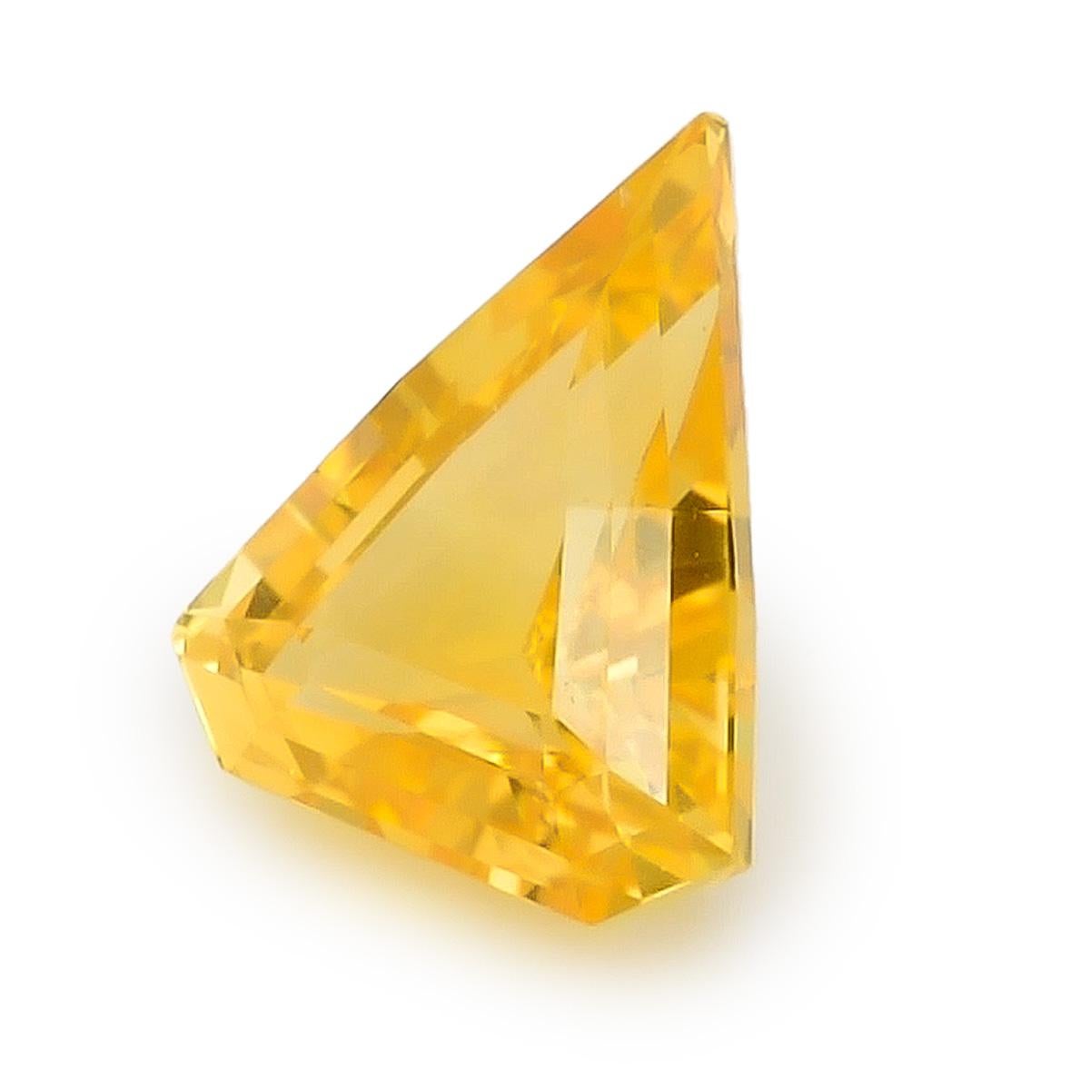 Experience the enchantment of a Natural Yellow Sapphire, a radiant gem weighing 1.44 carats. With dimensions of 7.97 x 6.41 x 3.93 mm, its alluring triangular shape captures the imagination. Hailing from the gem-rich lands of Sri Lanka, this