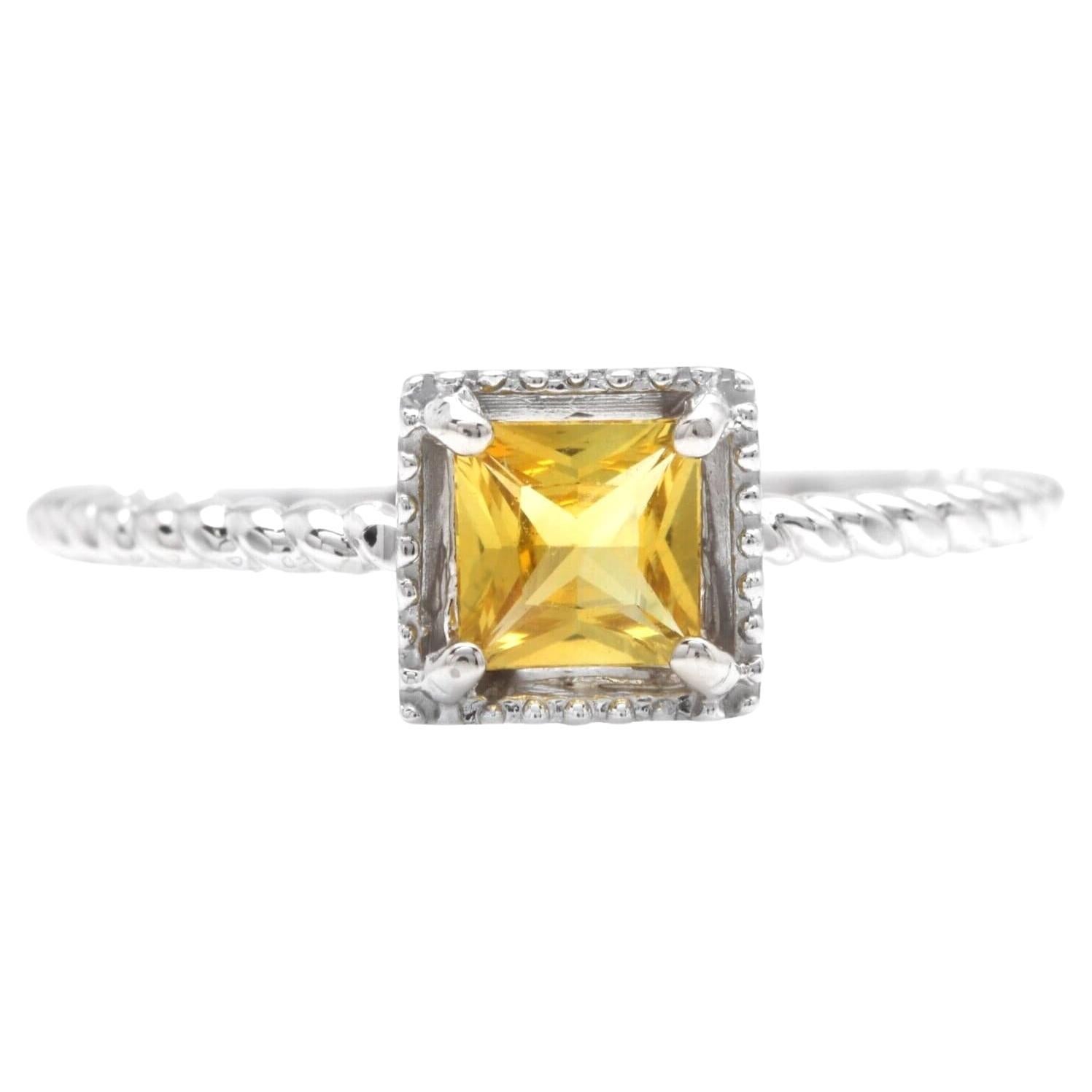 Natural Yellow Sapphire 14K Solid White Gold Ring For Sale