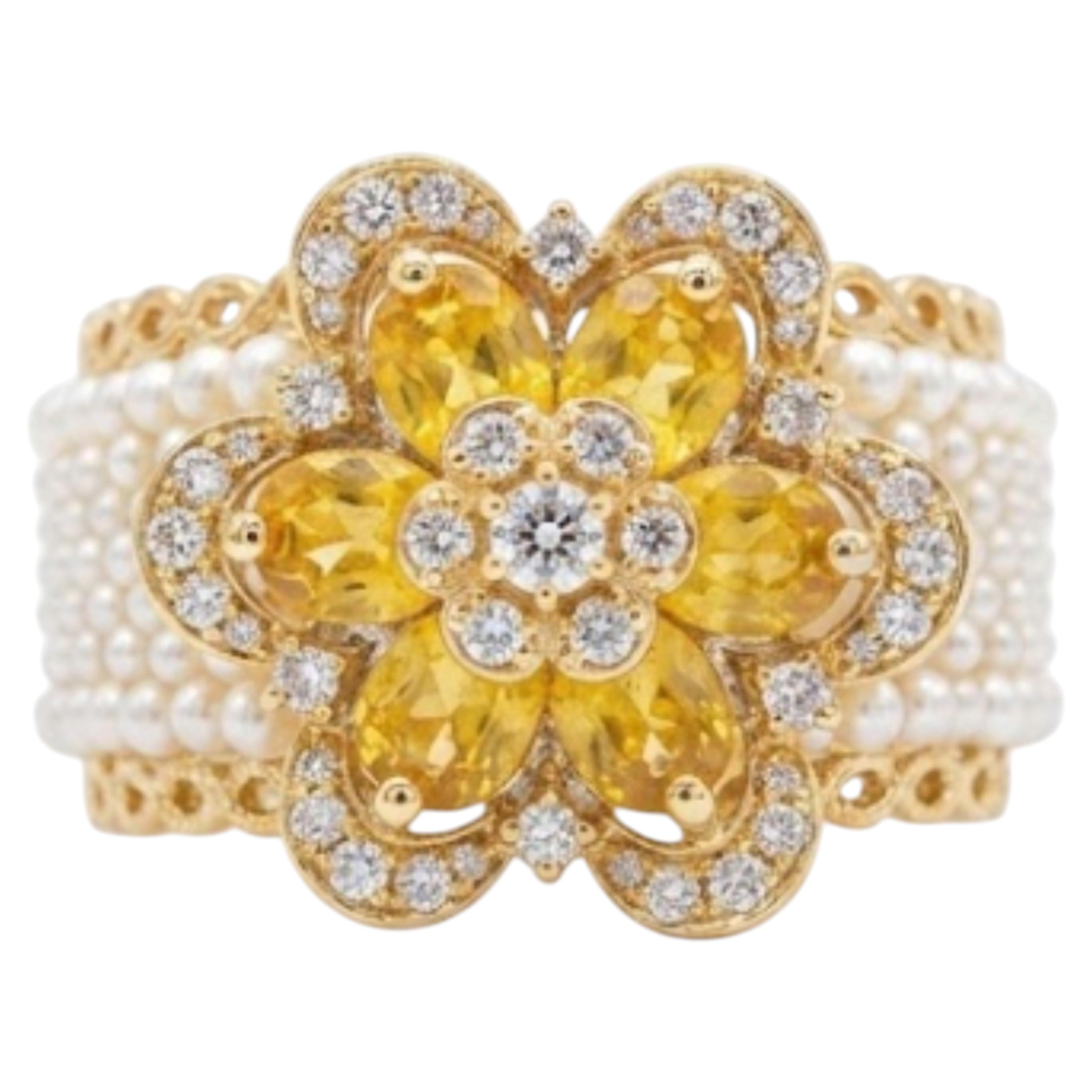 Bague de créateur en or jaune 18 carats, sertie d'un saphir de 1,50 ct et de diamants de 0,22 ct en vente