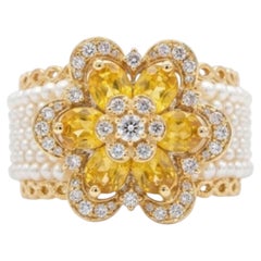 Designer 18K Gold Yellow Sapphire 1.50ct & Diamond 0.22ct Ring
