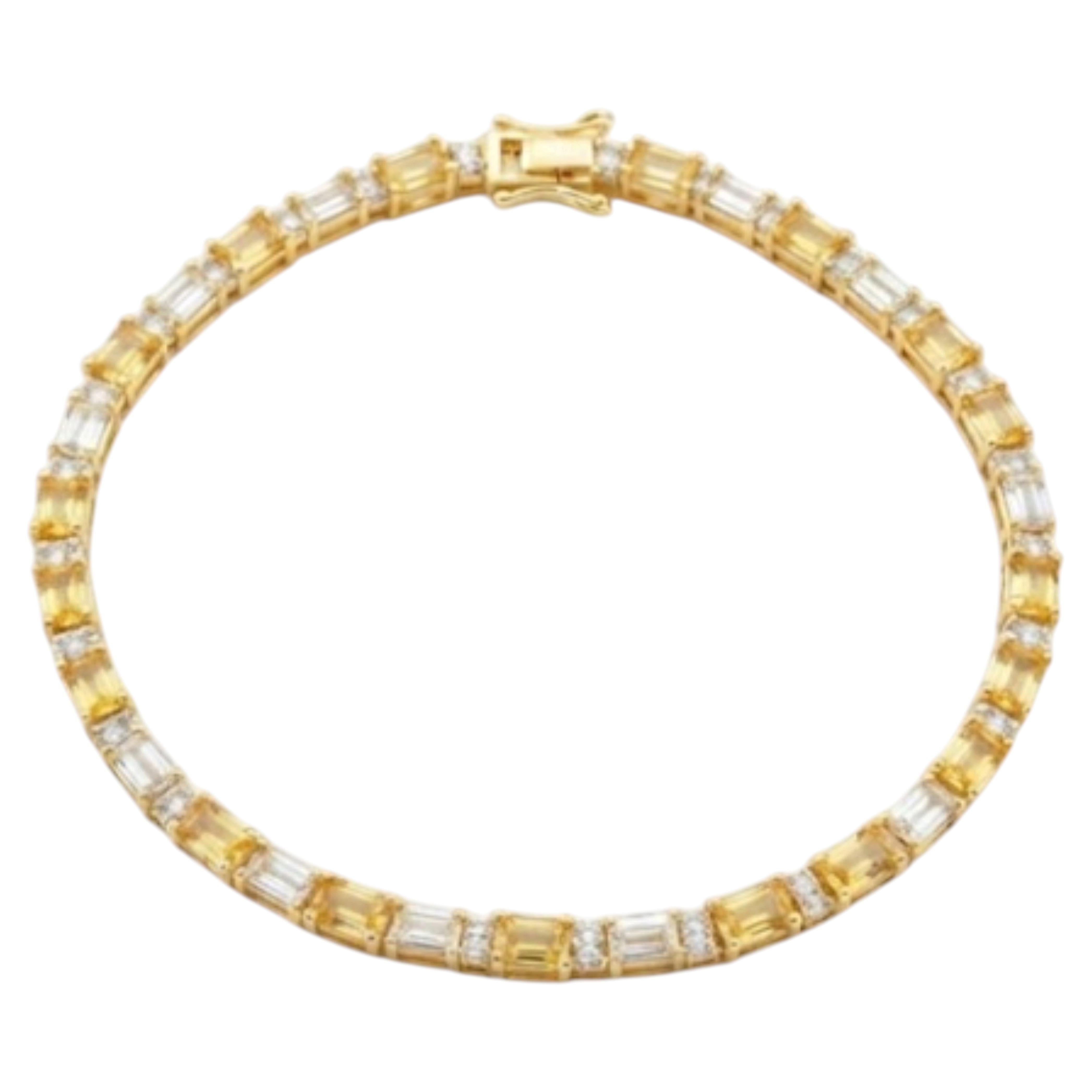 Natural Yellow Sapphire 6.35CTS & Diamond 1.90CTS Bracelet in 14k Yellow Gold