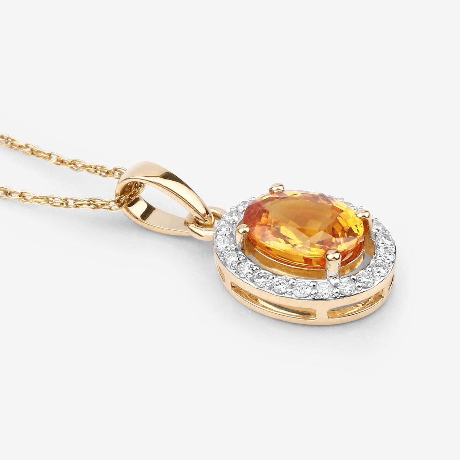 Natural Yellow Sapphire and Diamond Halo Pendant 14k Yellow Gold In Excellent Condition For Sale In Laguna Niguel, CA