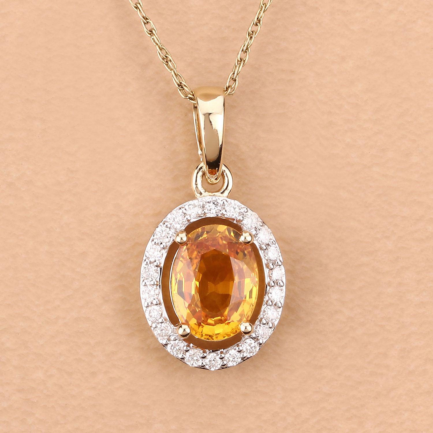 Natural Yellow Sapphire and Diamond Halo Pendant 14k Yellow Gold In Excellent Condition For Sale In Aliso Viejo, CA