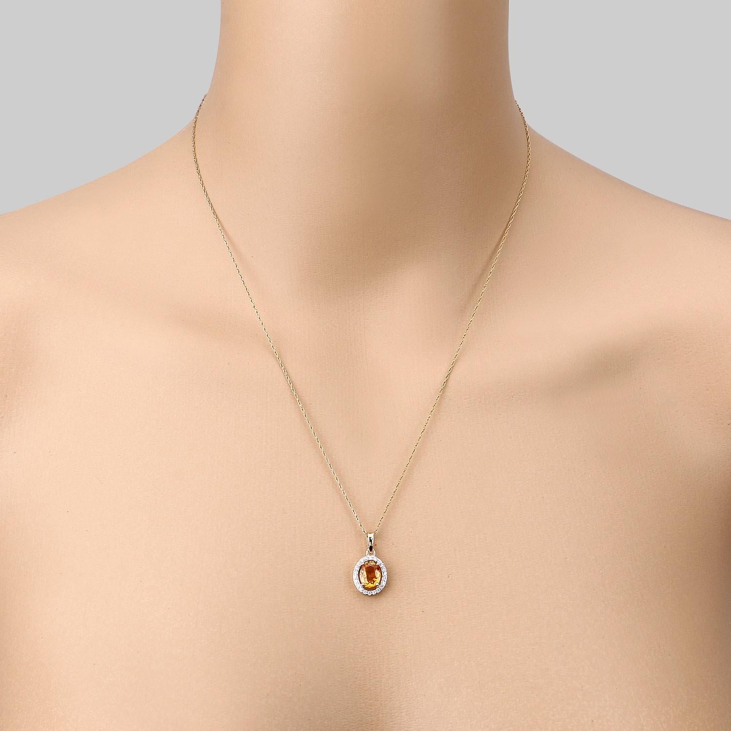 Natural Yellow Sapphire and Diamond Halo Pendant 14k Yellow Gold For Sale 3