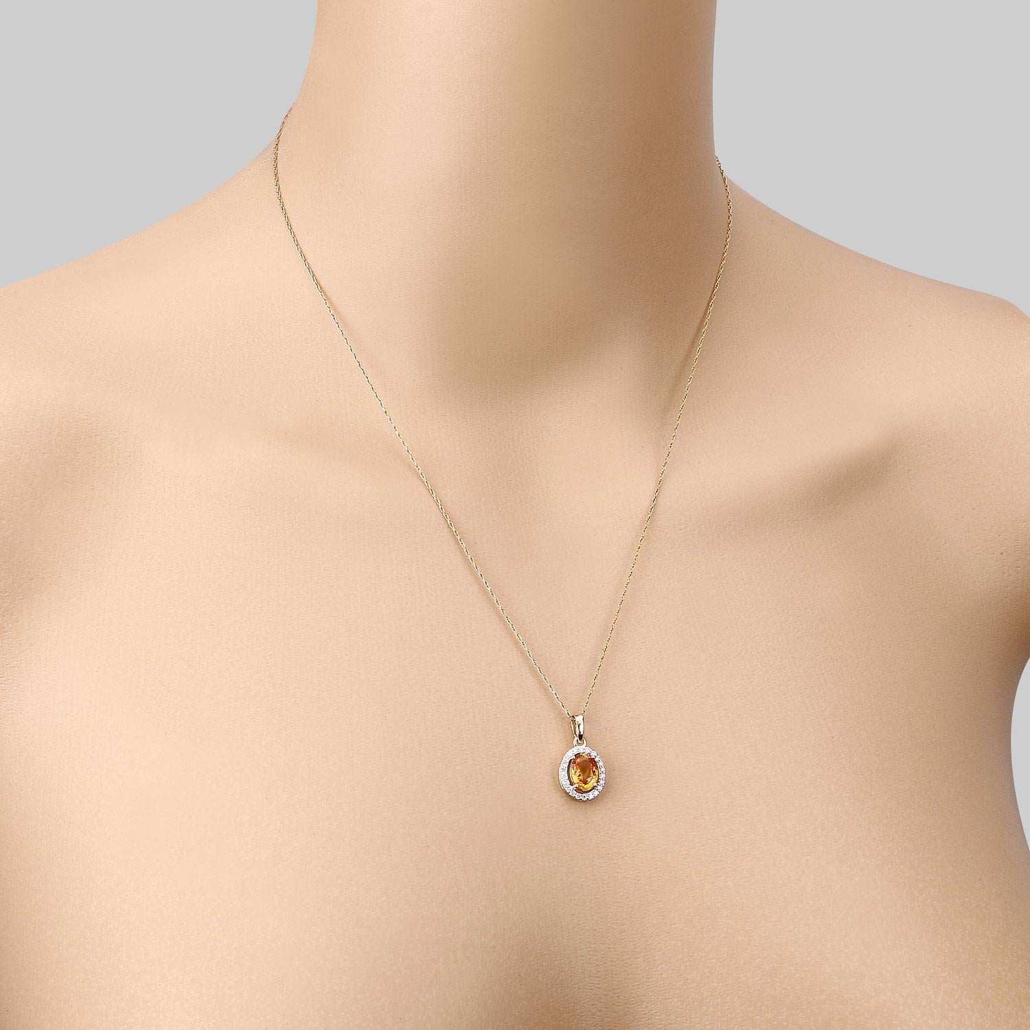 Natural Yellow Sapphire and Diamond Halo Pendant 14k Yellow Gold en venta 3