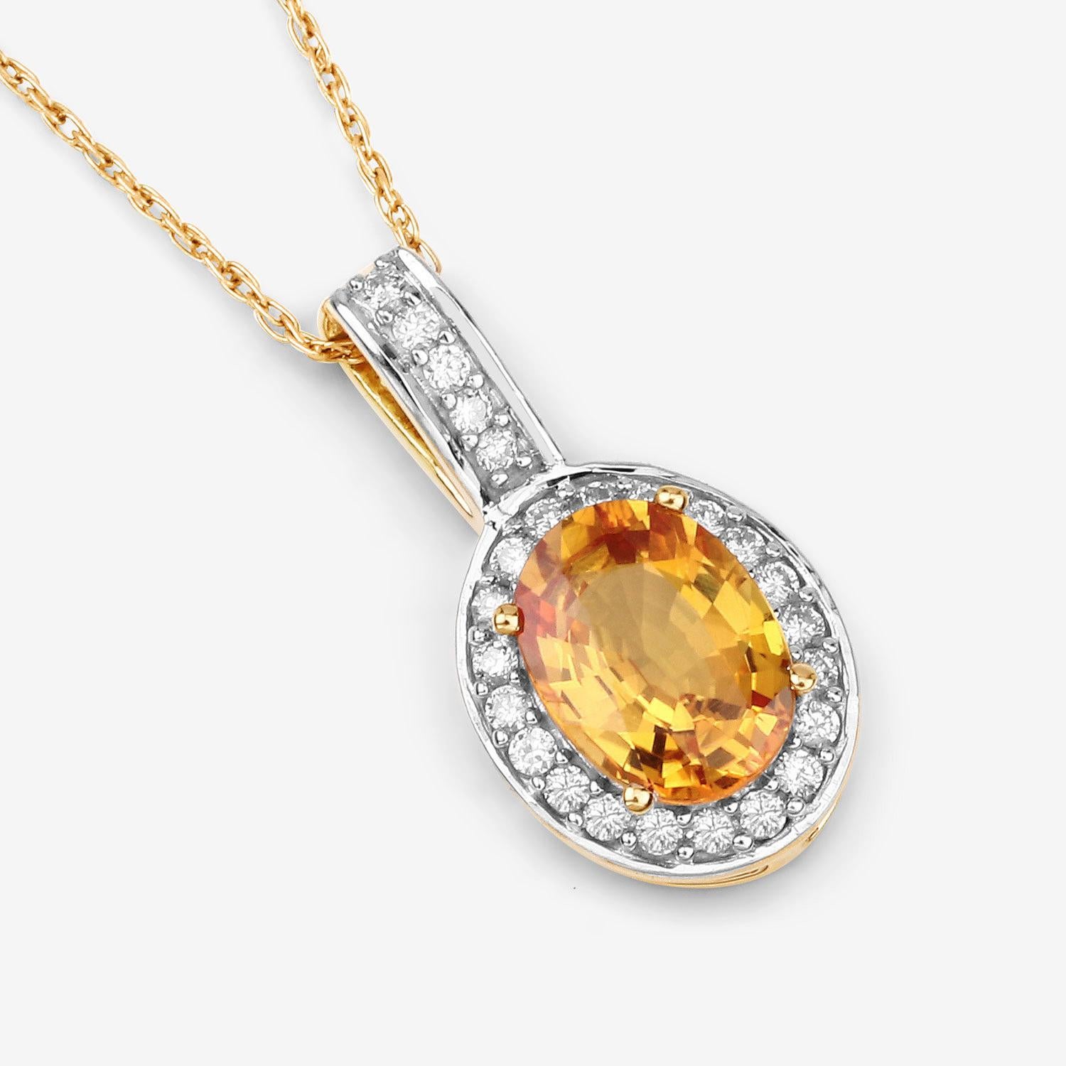 Contemporary Natural Yellow Sapphire and Diamond Halo Pendant 1.80 Carats 14k Yellow Gold For Sale