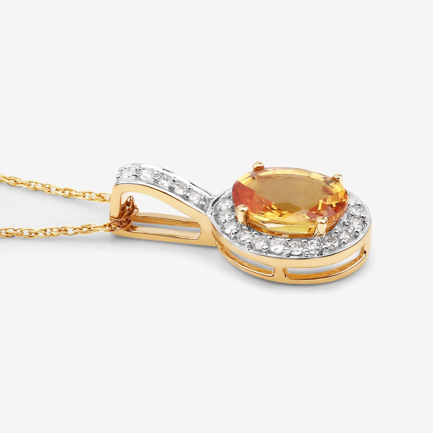 Natural Yellow Sapphire and Diamond Halo Pendant 1.80 Carats 14k Yellow Gold In Excellent Condition For Sale In Laguna Niguel, CA
