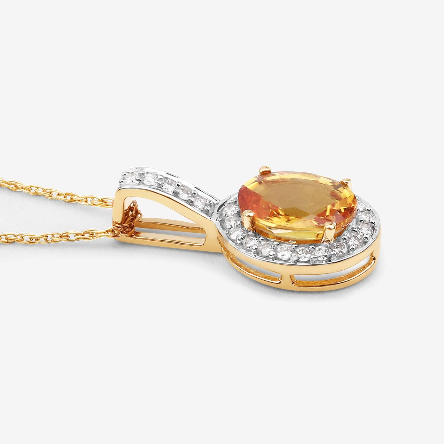 Ciondolo a raggiera con zaffiro giallo naturale e diamante da 1,80 carati in oro giallo 14k in vendita 1