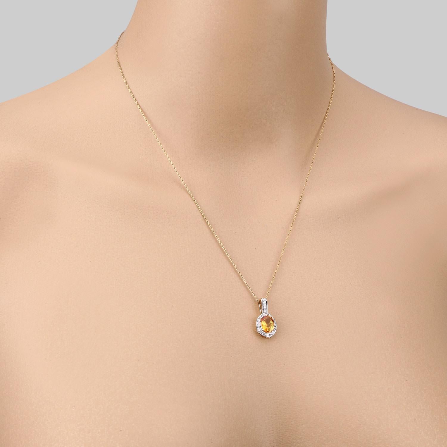 Natural Yellow Sapphire and Diamond Halo Pendant 1.80 Carats 14k Yellow Gold For Sale 2