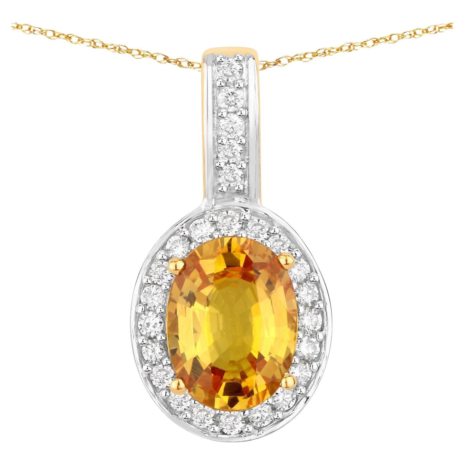 Colgante Halo de Zafiro Amarillo Natural y Diamante 1,80 Quilates Oro Amarillo 14k