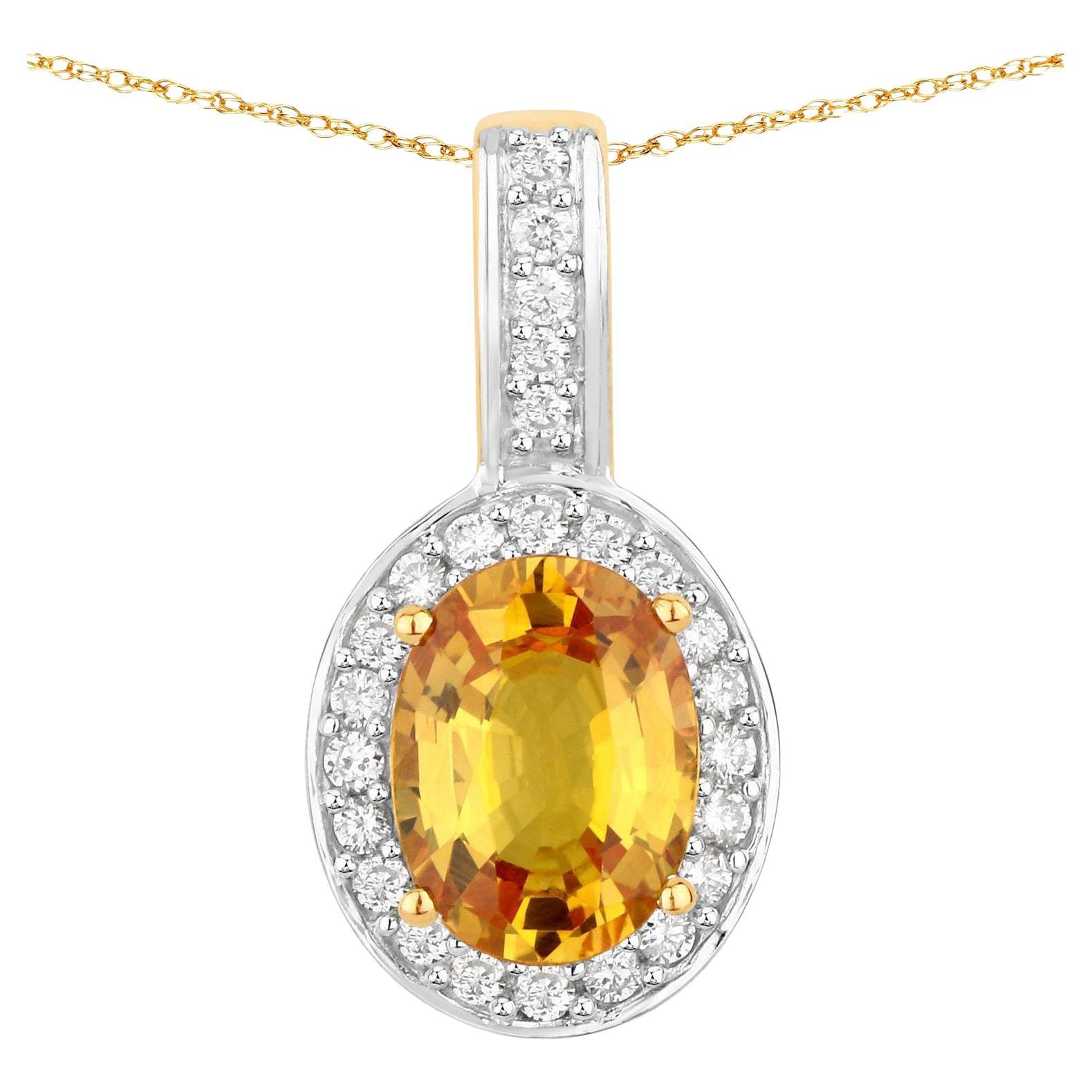 Ciondolo a raggiera con zaffiro giallo naturale e diamante da 1,80 carati in oro giallo 14k in vendita