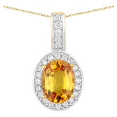 Ciondolo a raggiera con zaffiro giallo naturale e diamante da 1,80 carati in oro giallo 14k