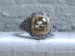 Natural Yellow Sapphire and Diamond Halo Ring Engagement Ring in Platinum