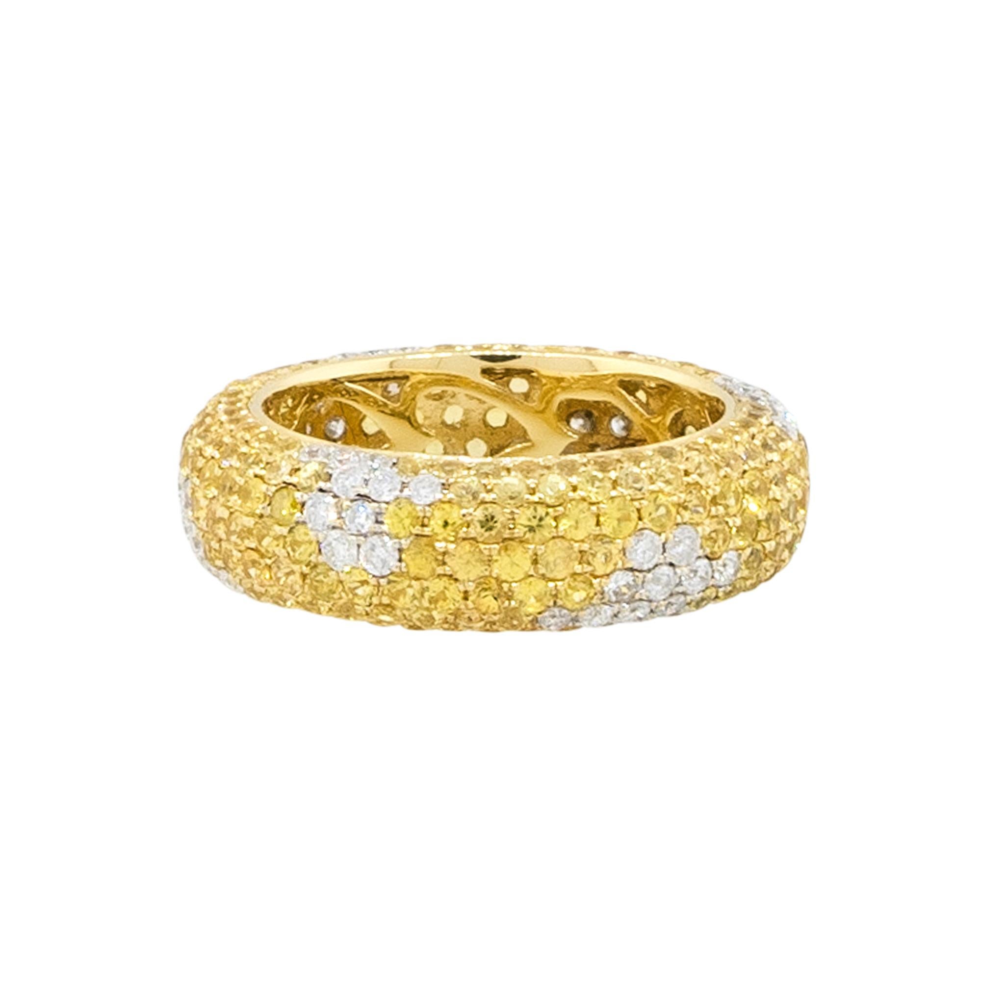 18k Yellow Gold Natural Yellow Sapphire and Diamond Pave Eternity Band

This exquisite yellow sapphire and diamond ring features a stunning array of diamonds and sapphires set in 18-karat gold. The ring's sophisticated design and impeccable