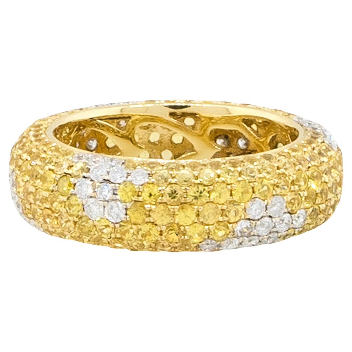 Natural Yellow Sapphire and Diamond Pave 18 Karat Eternity Band In Stock