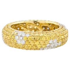 Natural Yellow Sapphire and Diamond Pave 18 Karat Eternity Band In Stock