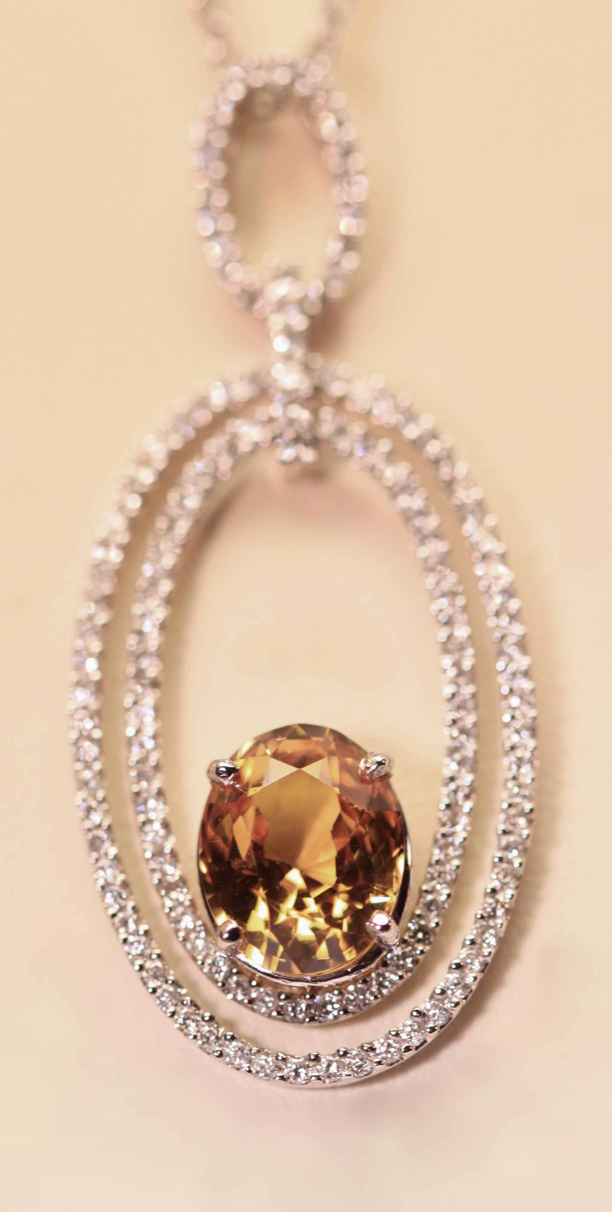 Contemporary Natural Yellow Sapphire and Diamond Pendant 4.05 Oval Yellow Sapphire 18 Karat For Sale