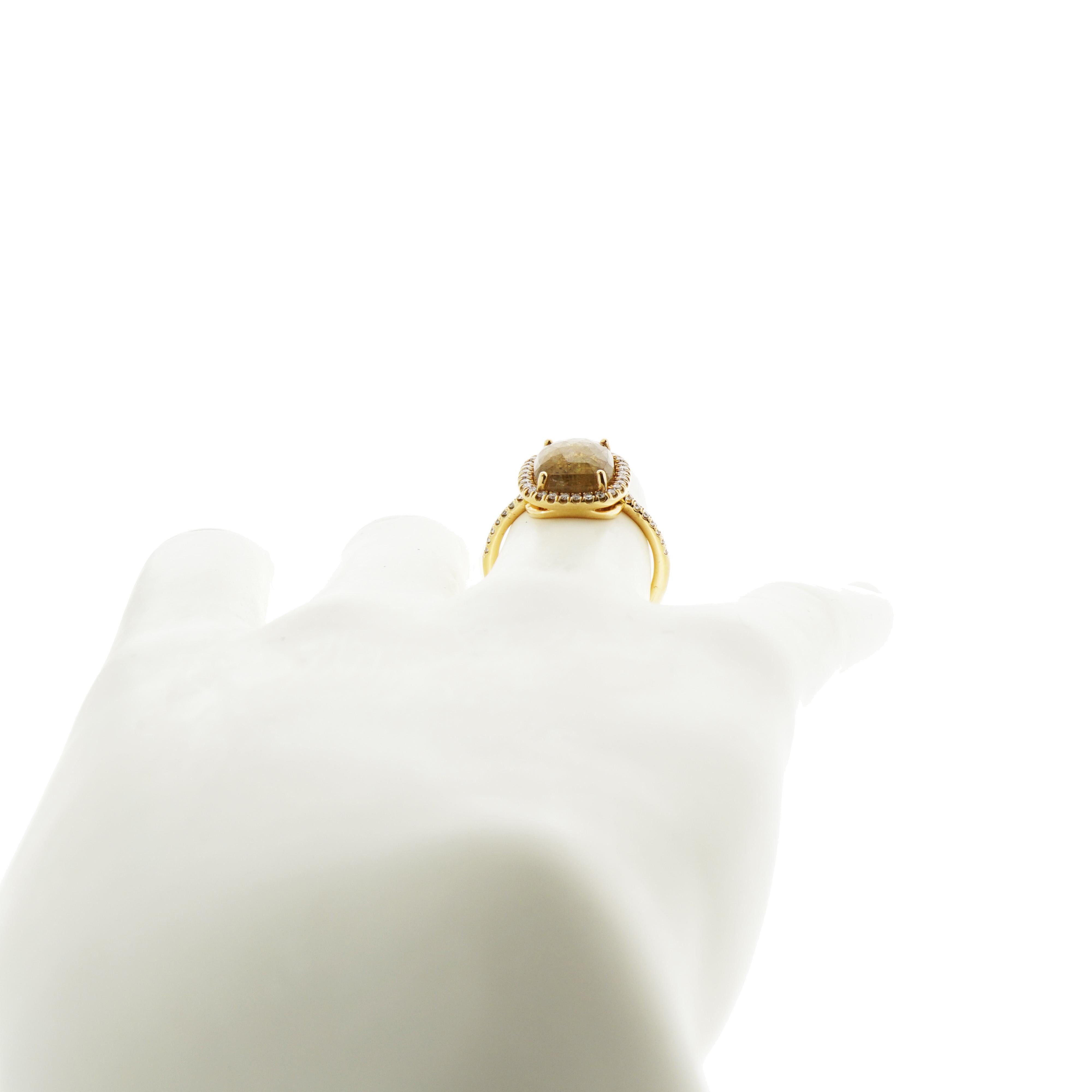 Natural Cushion shaped Yellow Sapphire and Diamond Ring In New Condition In Greenwich, CT